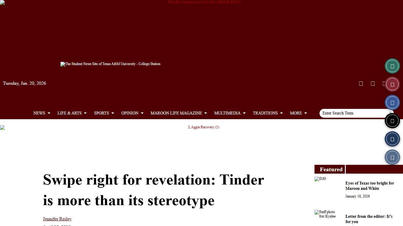 Swipe right for revelation: Tinder is more than its stereotype – The Battalion
