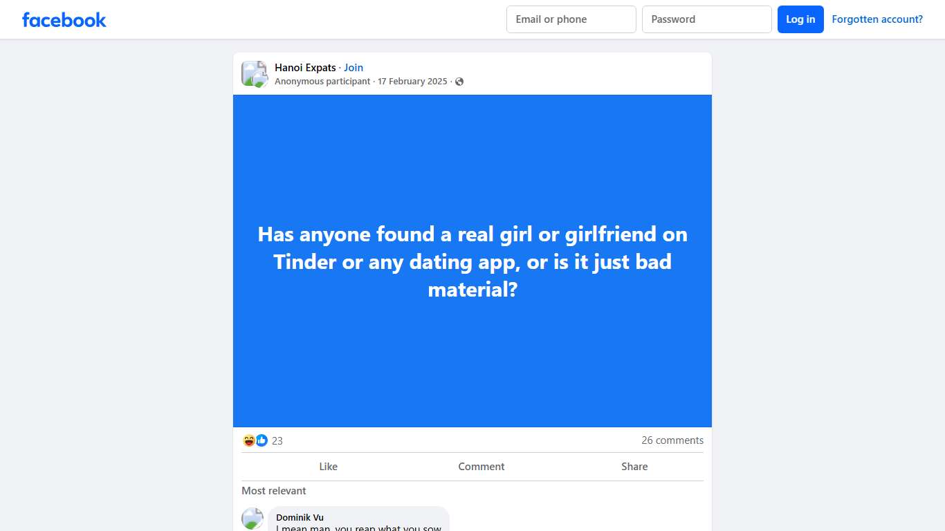 Hanoi Expats | Has anyone found a real girl or girlfriend on Tinder or any dating app, or is it just bad material | Facebook